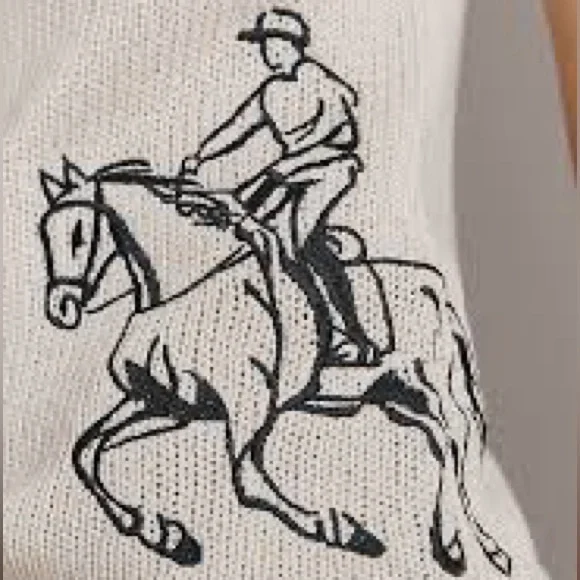 NWOT Maeve Equestrian Embroidered Mock-Neck Short-Sleeve Sweater Small Petite - Picture 8 of 9